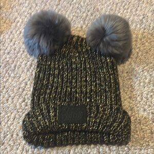 Cozy Black and Gold Pom-Pom Beanie